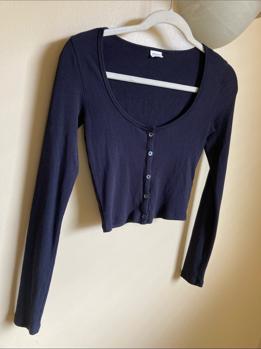 Wilfred aritzia Babaton ribbed Scoop Neck Button-Front Crop Top modal S